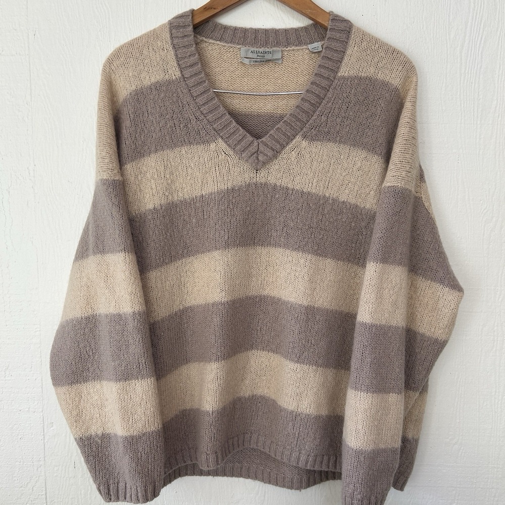 AllSaints Sweater Womens‎ Medium Mauve Beige Lou V Neck long sleeve Wool Alpaca
